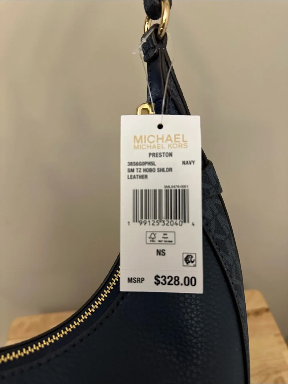 Michael Kors Navy Pebbled Leather Hobo with Gold-Tone Accents